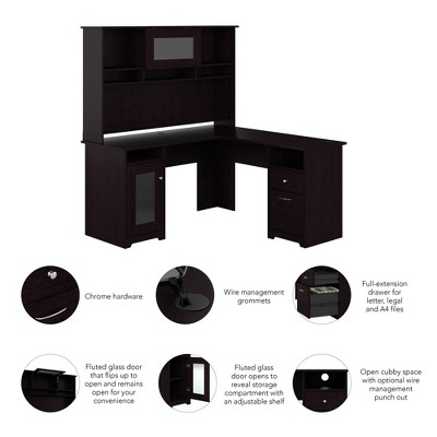 Espresso Oak L-Shaped Computer Desk with Hutch and Storage