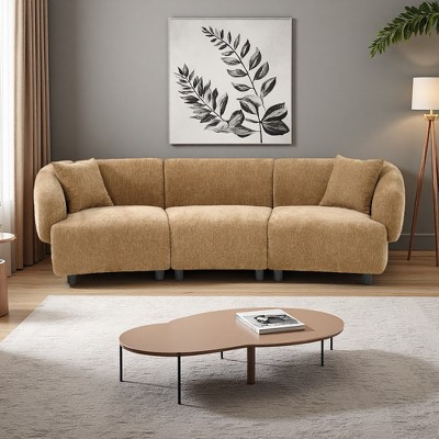 98.5" Boucle Curved 3-Seater Sofa with Plush Cushions & Wooden Frame