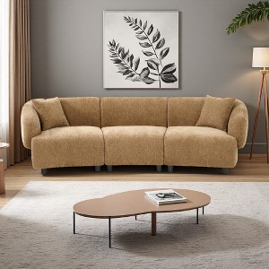 98.5" Boucle Curved 3-Seater Sofa with Plush Cushions & Wooden Frame - 1 of 4