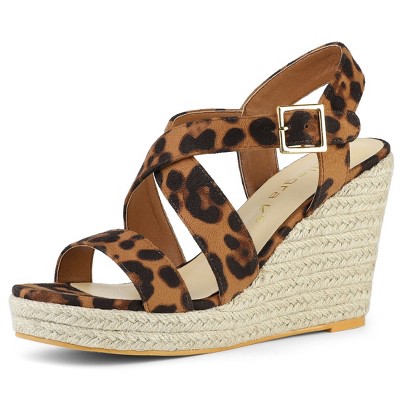 Allegra K Women's Espadrilles Platform Slingback Wedges Sandals Leopard ...