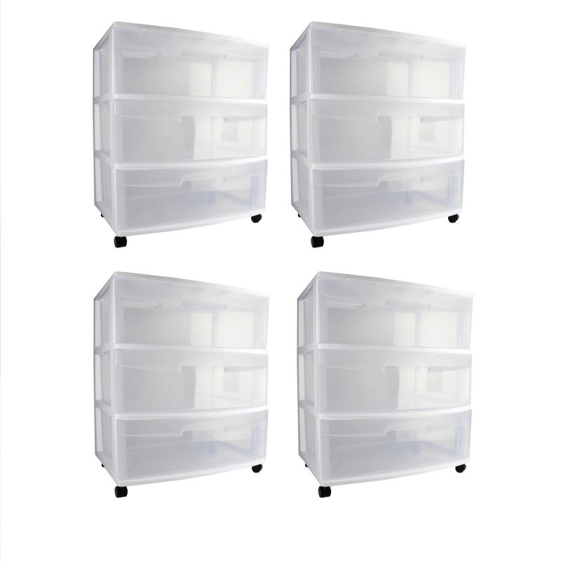 Sterilite Home 3 Drawer Wide Storage Cart Portable Container w/Casters, 1 of 7