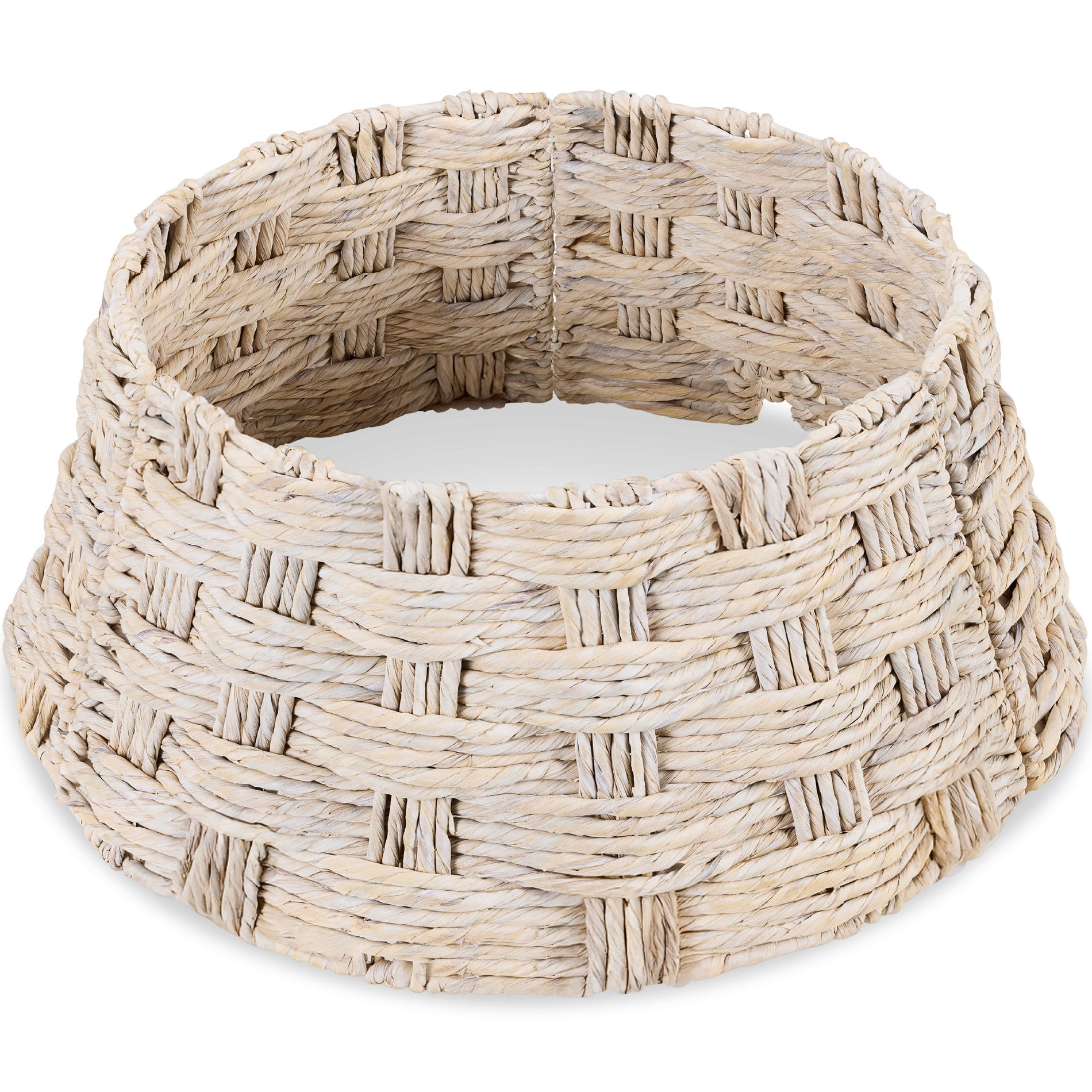 Best Choice Products 24in Basket Woven Hyacinth Christmas Tree Collar, Skirt Accessory w/ Cord Cut-Out