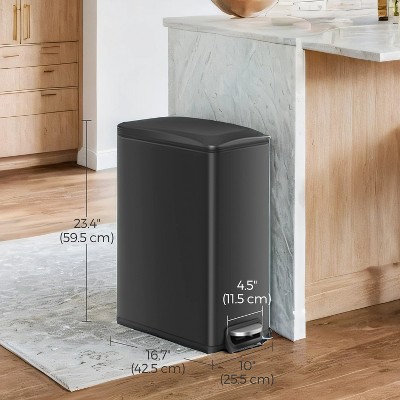 Slim Trash Can, 12.7-Gal (48 L) Garbage Can for Narrow Spaces with Soft-Close Lid, Stainless Steel, 15 Trash Bags Included