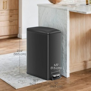 Slim Trash Can, 12.7-Gal (48 L) Garbage Can for Narrow Spaces with Soft-Close Lid, Stainless Steel, 15 Trash Bags Included - 1 of 4