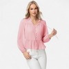 Anna-Kaci Women's Long Sleeve Button Front Peplum Blouse with V-Neckline and Gathered Waist Detail - 2 of 4