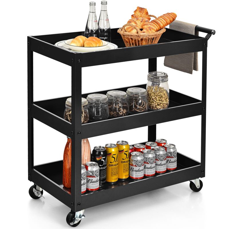 Tangkula 3-Tier Rolling Cart Storage Organizer Metal Utility Cart w/Wheels for Kitchen Library Office Black, 4 of 7