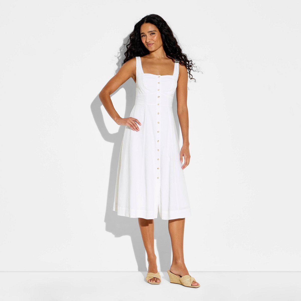 Женские платья Wild Fable Women's Button-Front Midi A-Line Dress - Wild Fable™ White M — фото 2