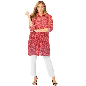 Jessica London Women's Plus Size Sheer Georgette Mega Tunic - 1 of 4