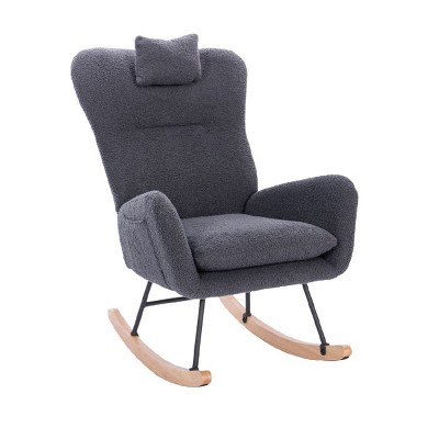Upholstered Rocking Chair for Nursery or Living Room, Teddy Fabric Accent Glider with High Back and Cushion-The Pop Home