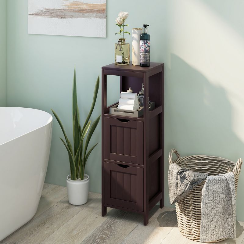 Costway Bathroom Floor Cabinet Side Wooden Storage Organizer with  Removable Drawers Brown/Black/Grey/White, 4 of 11
