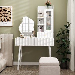 Gulches Vanity Desk with Mirror and Lights, Makeup Vanity Mirror with Lights,Dressing Table with 3 Drawers - 1 of 4