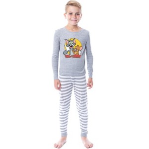 Tom And Jerry Unisex Youth Child Girls' Boys' Sleep Tight Fit Pajama Set Grey - 1 of 4