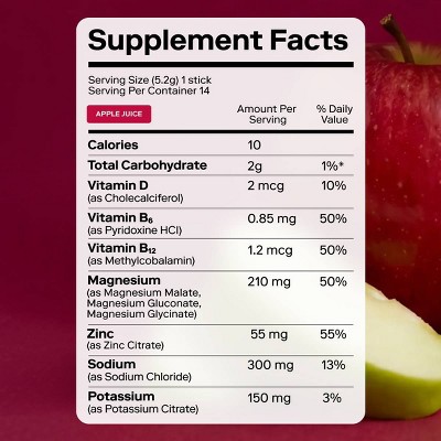 Magna Hydration Electrolyte Mix Stick Pack Dietary Supplement Vegan Powder - Apple Juice - 10ct: Magnesium 210mg, Sugar-Free, Gluten-Free, Non-GMO