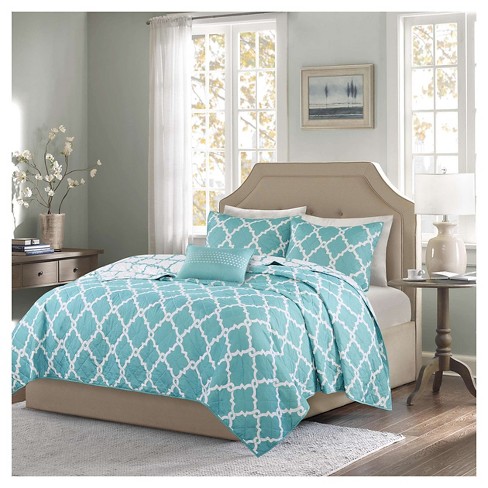 Aqua Becker Geometric Quilt Set King California King 4 Piece