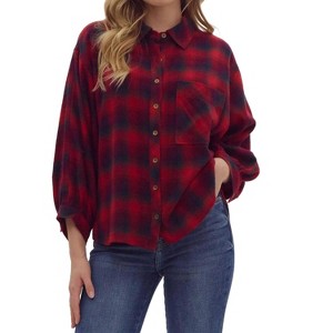 Women's Plaid Button Up Top - entro - 1 of 4