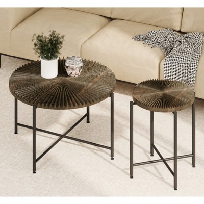 ALEXOUN Set of 2 Coffee Table - Distressed Cylindrical Design, Waterproof MDF with Sturdy Metal Legs, Perfect for Living Room Bedroom