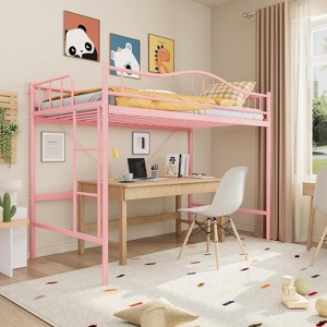 Loft Bed Twin Size with Ladder & Safety Guardrail, Noise Free Heavy Duty Metal Twin Loft Bed, 400 Lbs Weight Capacity, Space Saving - 1 of 4