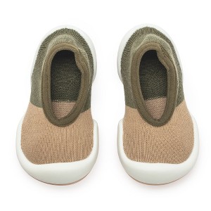 Komuello Toddler Boy Girl First Walk Sock Shoes Flat Style Color Block Olive - 1 of 4