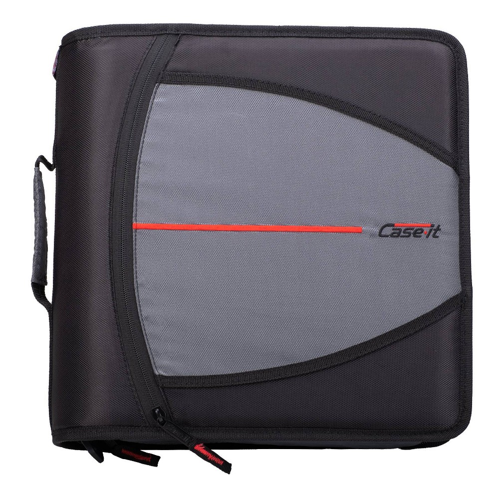 Case-it 3" Nylon Round Ring Zip Binder with Internal/External Pockets Black: Zipper Binder, 575 Sheet Capacity, 8 Pockets