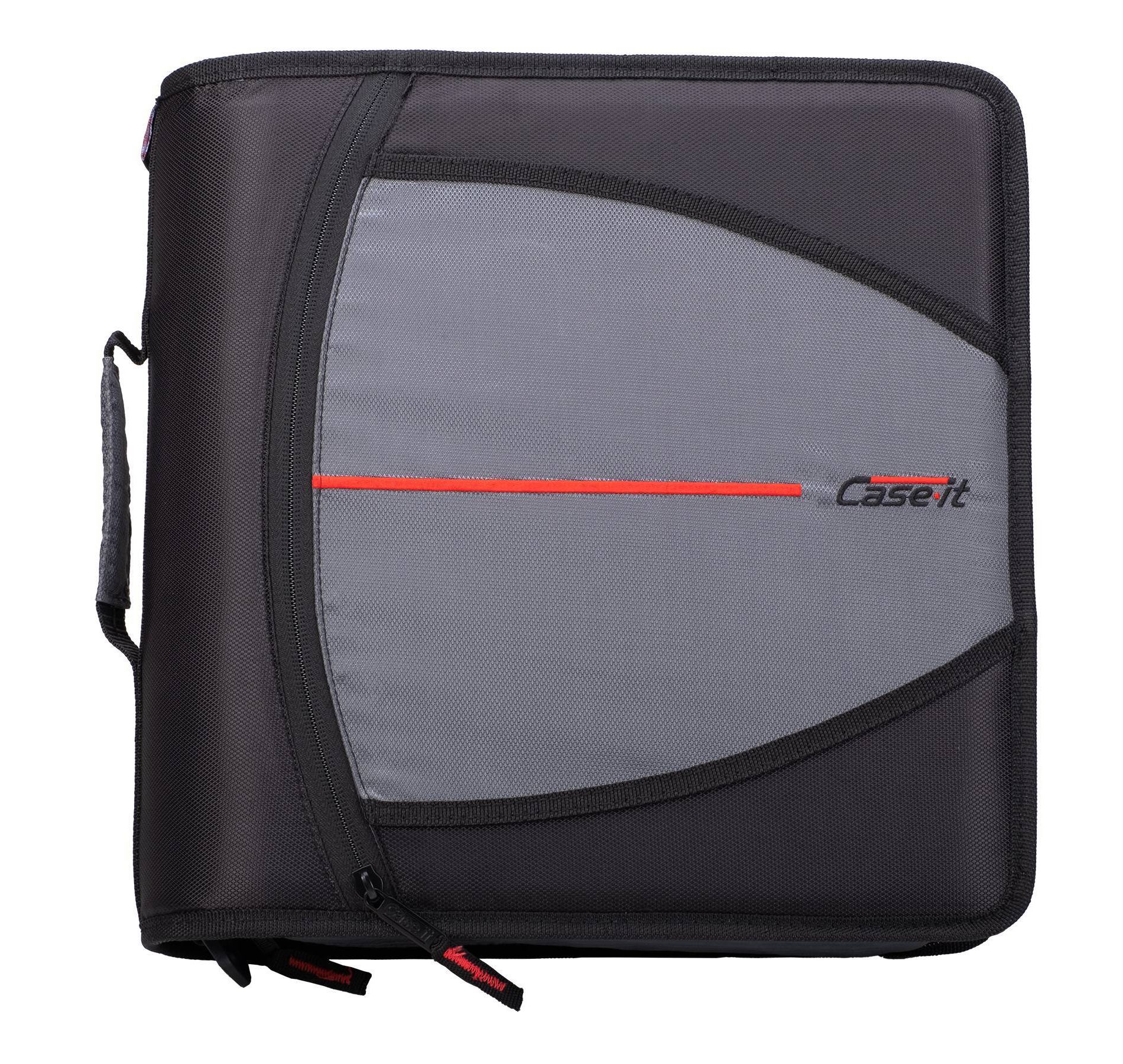Case-it 3" Nylon Round Ring Zip Binder with Internal/External Pockets Black: Zipper Binder, 575 Sheet Capacity, 8 Pockets