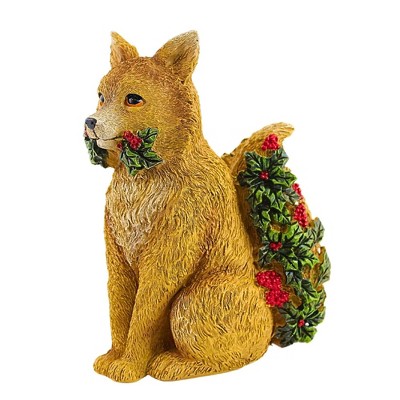 Roman 9.25 In Fox With Holly Garland Figurine Wood-Look Animal Figurines