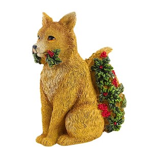 Roman 9.25 In Fox With Holly Garland Figurine Wood-Look Animal Figurines - 1 of 3