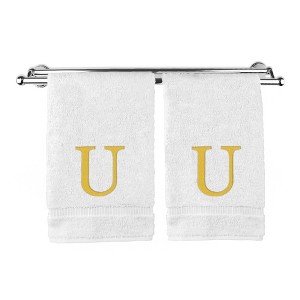 BC BARE COTTON Monogrammed Hand Towel, 100% Turkish Cotton - Set of 2 - White - Gold Block - 1 of 1