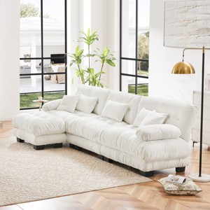 3-Seater Sectional Sofa with 1 Ottoman Deep Seat Sofa Couch Chenille Soft Comfy Upholstered Sofa for Living Room, Apartment-Tanpinhause - 1 of 4