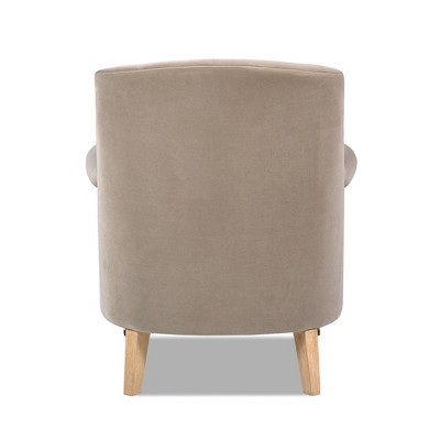 Mink Beige Velvet Armchair with Wood Legs