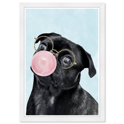 15" x 21" Puppy Bubblegum Animals Framed Art Print - Wynwood Studio: Modern Decor, Digital Artwork, Plastic White Frame