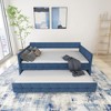 APRILSOUL Blue Velvet Twin Daybed with Trundle, Button-Tufted, No Box Spring, 2 Side Pockets, Easy Assembly, Modern Luxe Guest/Seating - 3 of 4