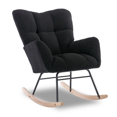 GlasFlength Accent Chairs Modern Rocking Chair Armchair Lazy Chair Sofa Chair Reading Chair for Living Room, Black, 31.5"*27.6"*37.4"