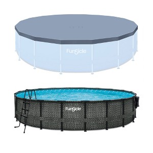 Funsicle 20' x 48" Oasis Round Frame Above Ground Swimming Pool Outdoor Backyard Summer Set with 20' Secure Debris Pool Cover, Dark Herringbone - 1 of 4