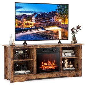 Tangkula 58" TV Stand w/18" Electric Fireplace Heater, Adjustable Shelves, Remote Control - 1 of 4