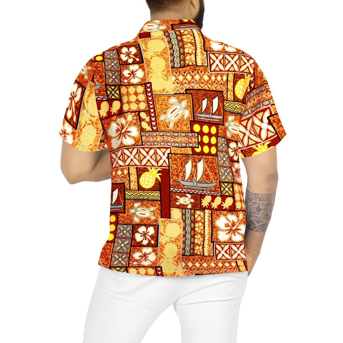LA LEELA Men's Hawaiian Shirt Holiday 3X-Large Geometric Autumn Brown - thumbnail 2