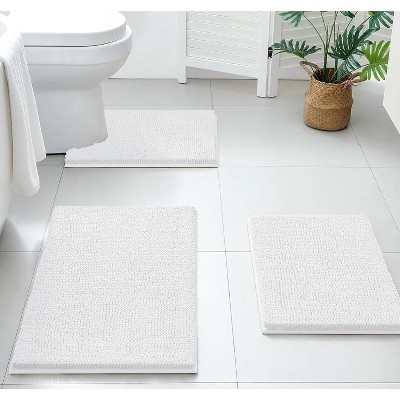Home Mart Goods 3 Piece Set White Soft Cozy Plush Chenille Bath Mat Highly Absorbent Bathroom Rug