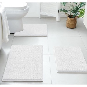 Home Mart Goods 3 Piece Set White Soft Cozy Plush Chenille Bath Mat Highly Absorbent Bathroom Rug - 1 of 4