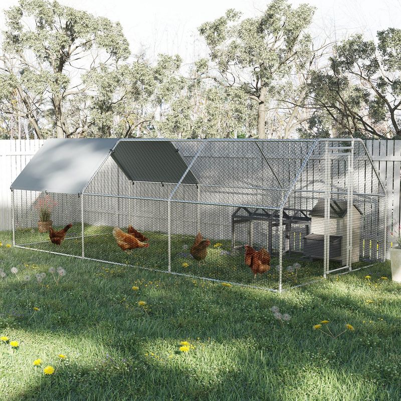 PawHut Chicken Coop Galvanized Metal Hen House Large Rabbit Hutch Poultry Cage Pen Backyard with Cover, Walk-In Pen Run, 3 of 7