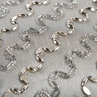 12" x 12" Silver and Light Gray Hand-Beaded Cotton Throw Pillow