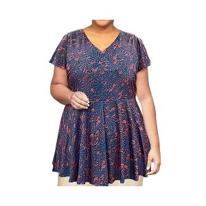 Women's Printed Short Sleeve Baby Doll Top - Plus - On The Plus Side - 1 of 3