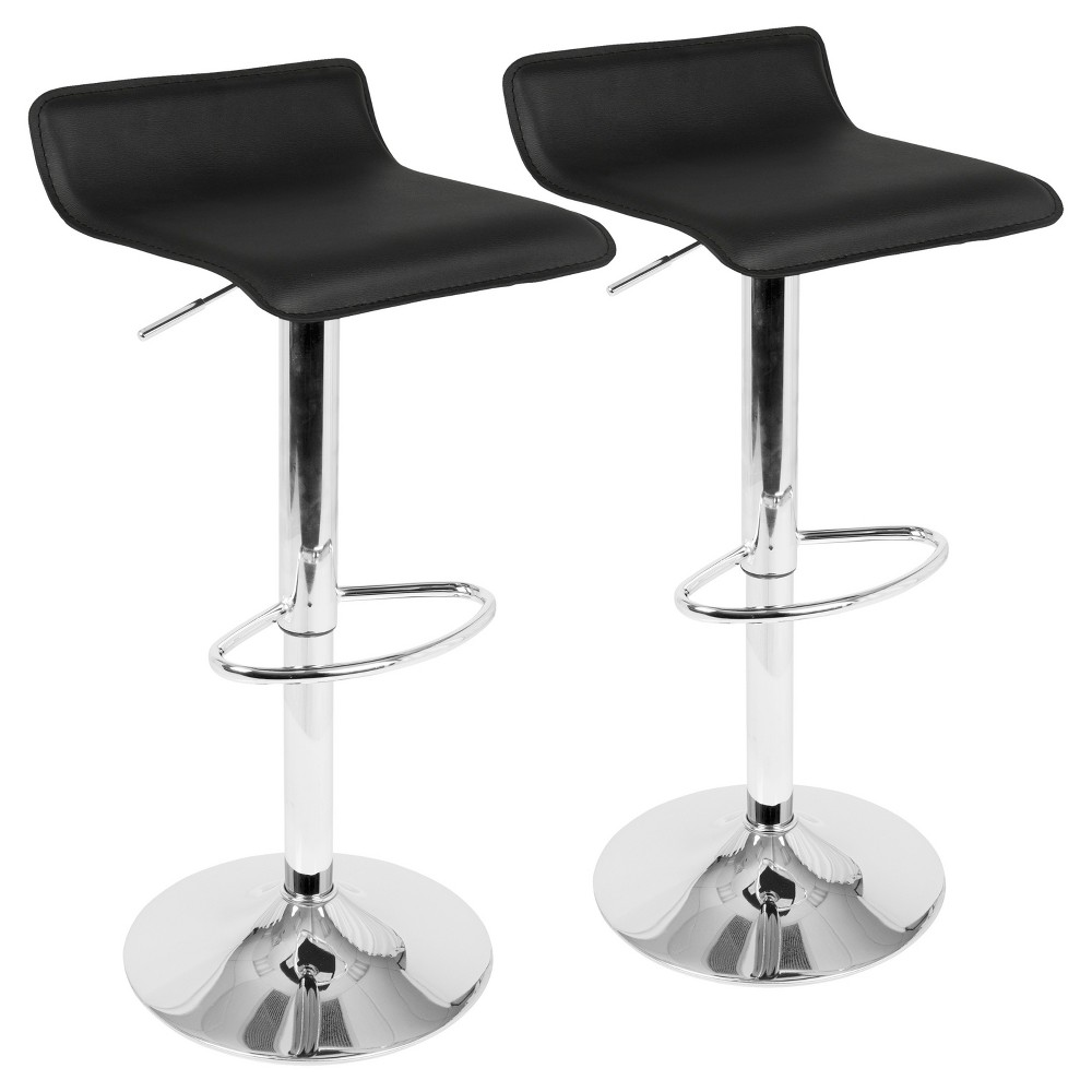 Set of 2 Ale Contemporary Adjustable Barstool Black - Lumisource: Chrome-Plated, Low Back, Swivel, PVC Upholstery