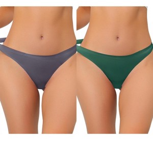 Allegra K Women's Unlined Satin Invisible Bikini Comfortable No-Show Thongs 2 Packs - 1 of 4