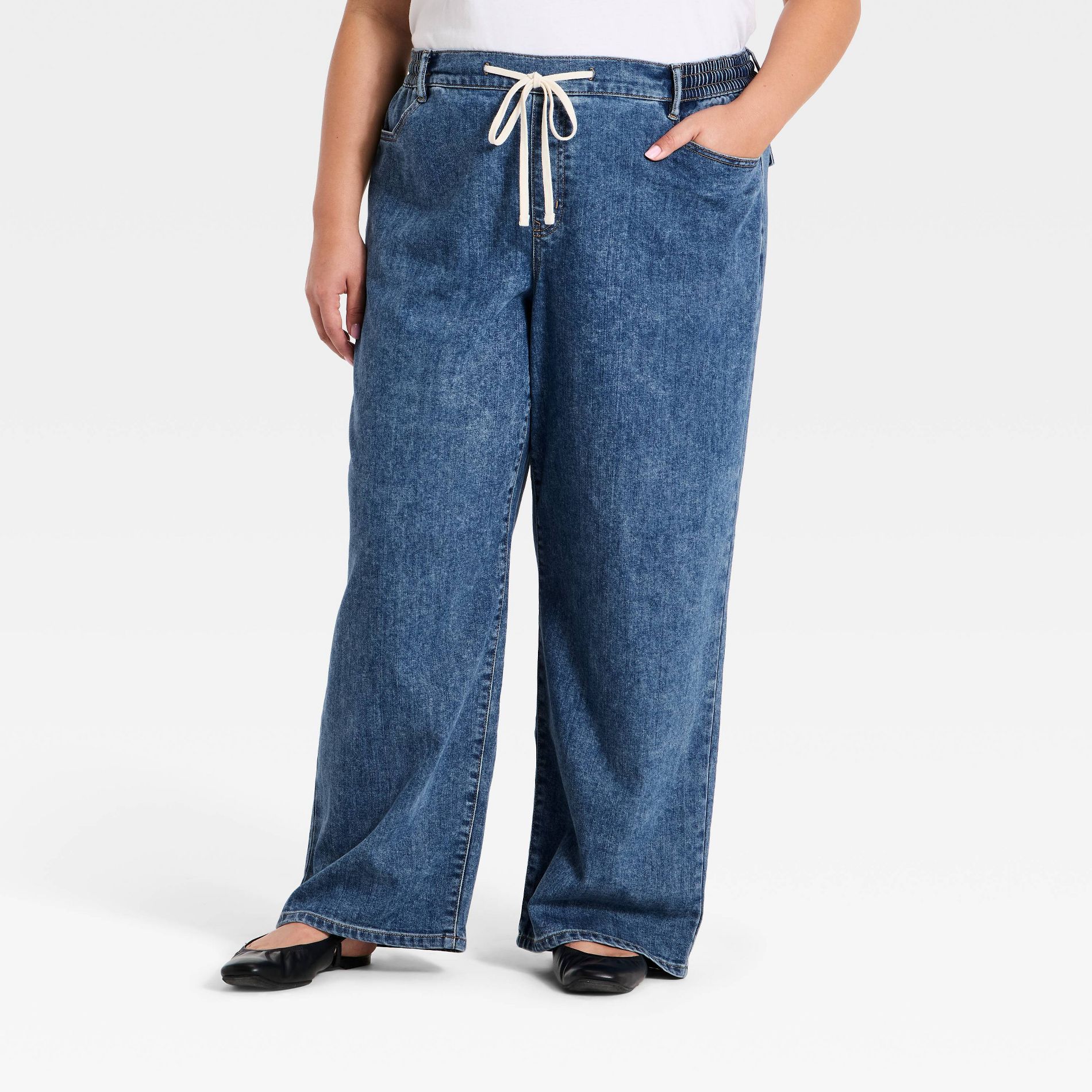 Women's Tie-Waist Straight Leg Jeans - Ava & Viv™ Medium Wash