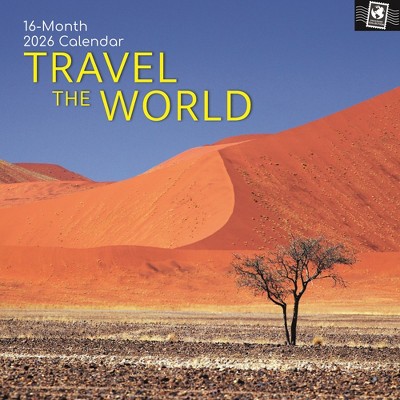 2026 Square Wall Calendar, Travel the World, 16-Month Passport Collection Theme with 180 Reminder Stickers (12x12 In)