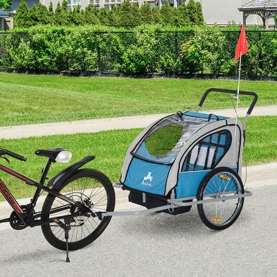 Aosom Elite 2-In-1 Three-Wheel Bike  Trailer & Jogger for Two Children with 2 Security Harnesses & Storage