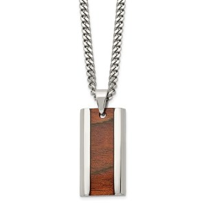 Black Bow Jewelry Men's Stainless Steel & Koa Wood Inlay Enameled Necklace, 20 Inch - 1 of 4