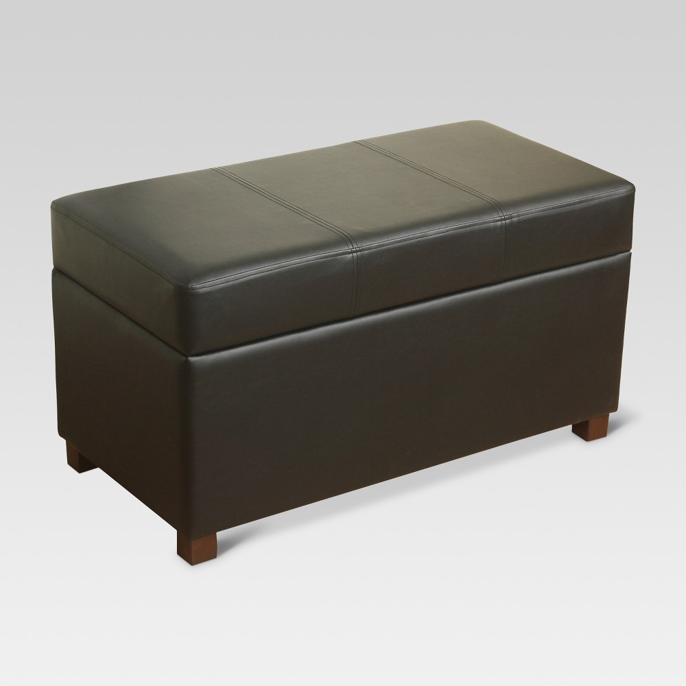 Essex Double Storage Bench Black - Threshold™: Upholstered Bench, Faux Leather, Wood Legs