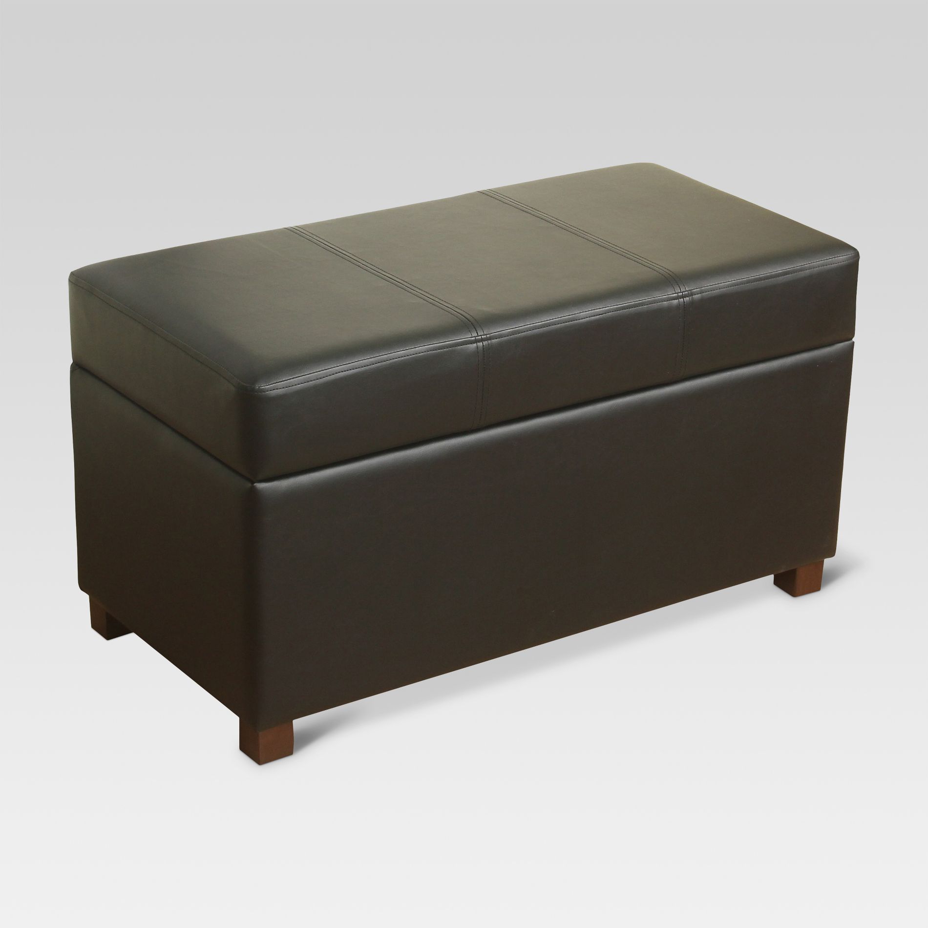 Essex Double Storage Bench Black - Threshold™: Upholstered Bench, Faux Leather, Wood Legs