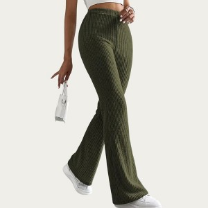 Anna-Kaci Women's Soft Ribbed Knit Lounge Pants with Flared Leg Silhouette and Comfortable High Waist Fit for Everyday Comfort - 1 of 4