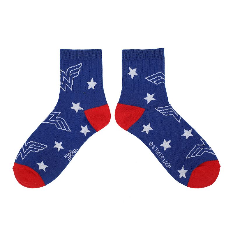 Wonder Woman Logo Red, White and Blue Athletic 3-Pack Quarter Crew Socks, 4 of 7